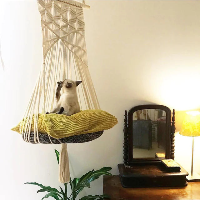 Boho Chic Cat Hammock with Artisan Lace