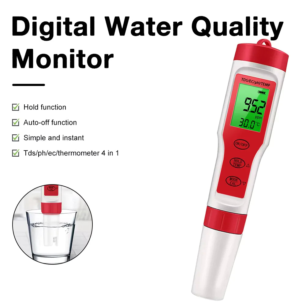 Digital PH EC Meter LCD Tester Pocket Hydroponics Aquarium Water Test Pen
