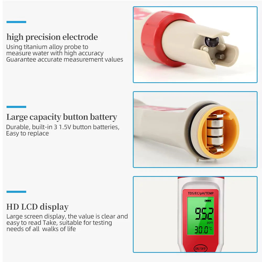 Digital PH EC Meter LCD Tester Pocket Hydroponics Aquarium Water Test Pen