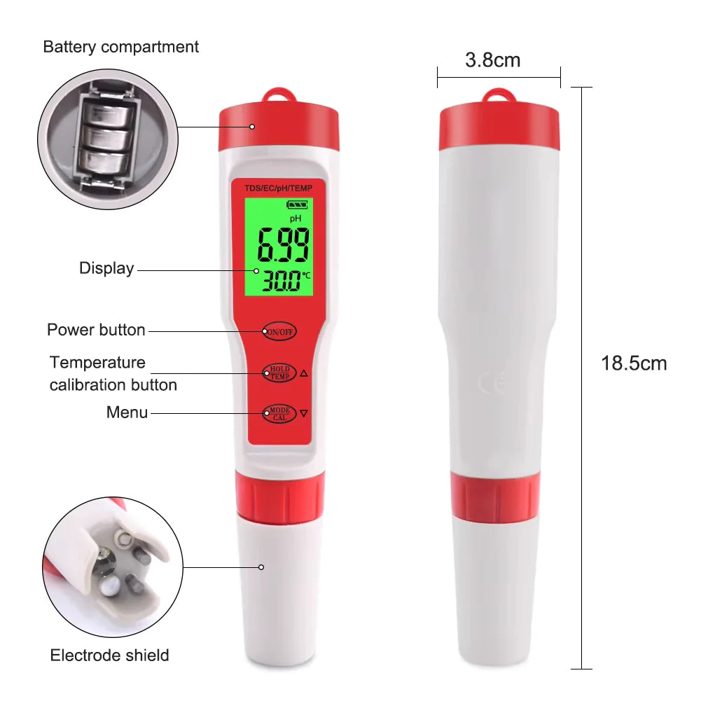 Digital PH EC Meter LCD Tester Pocket Hydroponics Aquarium Water Test Pen