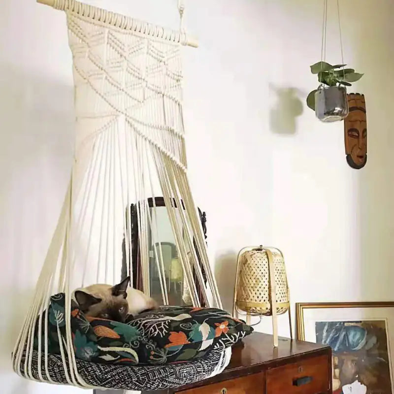 Boho Chic Cat Hammock with Artisan Lace