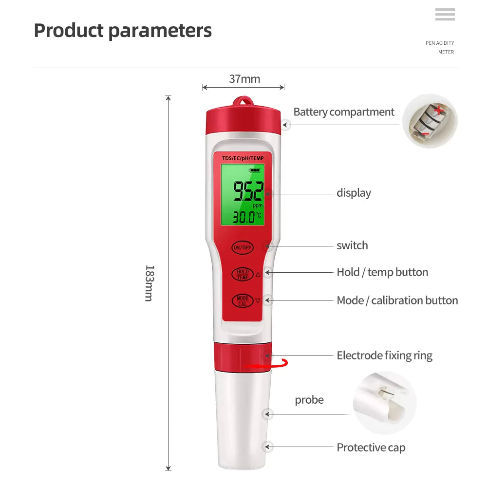 Digital PH EC Meter LCD Tester Pocket Hydroponics Aquarium Water Test Pen