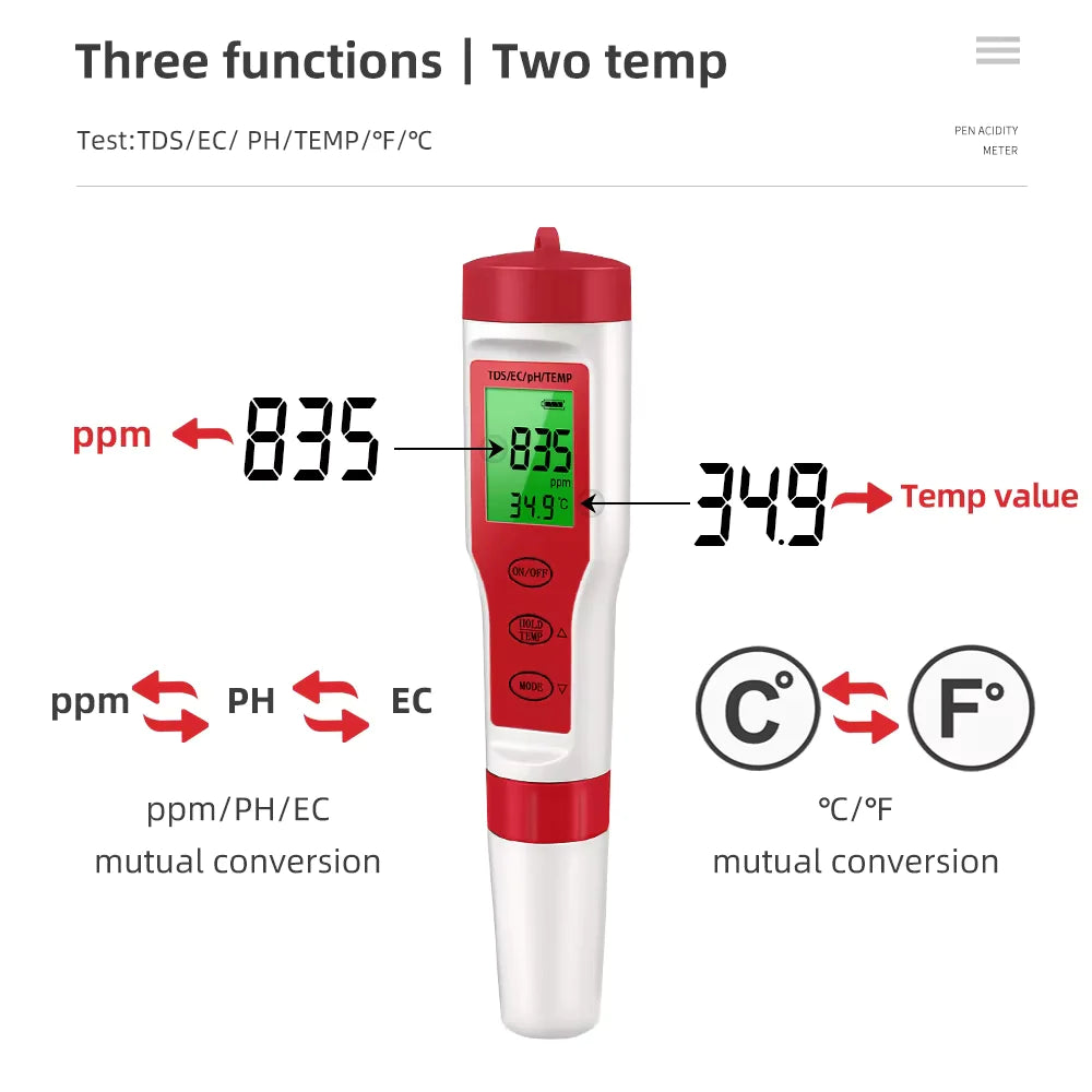 Digital PH EC Meter LCD Tester Pocket Hydroponics Aquarium Water Test Pen